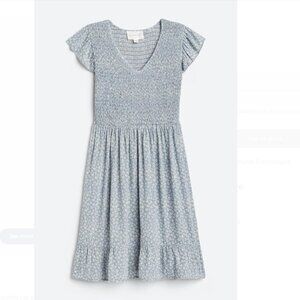 French Grey Smocked Dress - 'Jessica' - Blue floral - Size L
